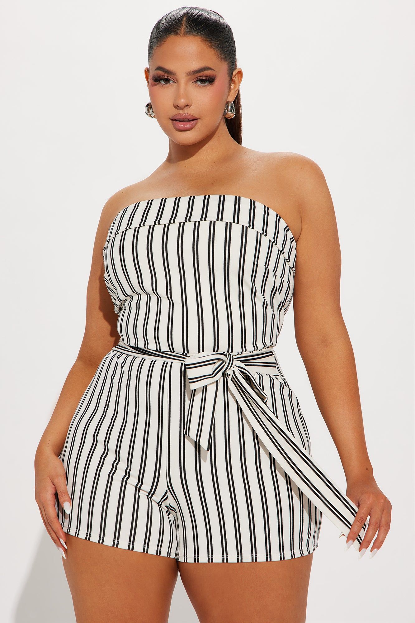 So Much Hype Striped Romper - White/Black sold by Fashion Nova product image thumbnail 5