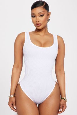 Natalie Ribbed Seamless Bodysuit - White sold by Fashion Nova