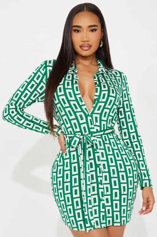 Lila Mini Shirt Dress - Green/combo sold by Fashion Nova