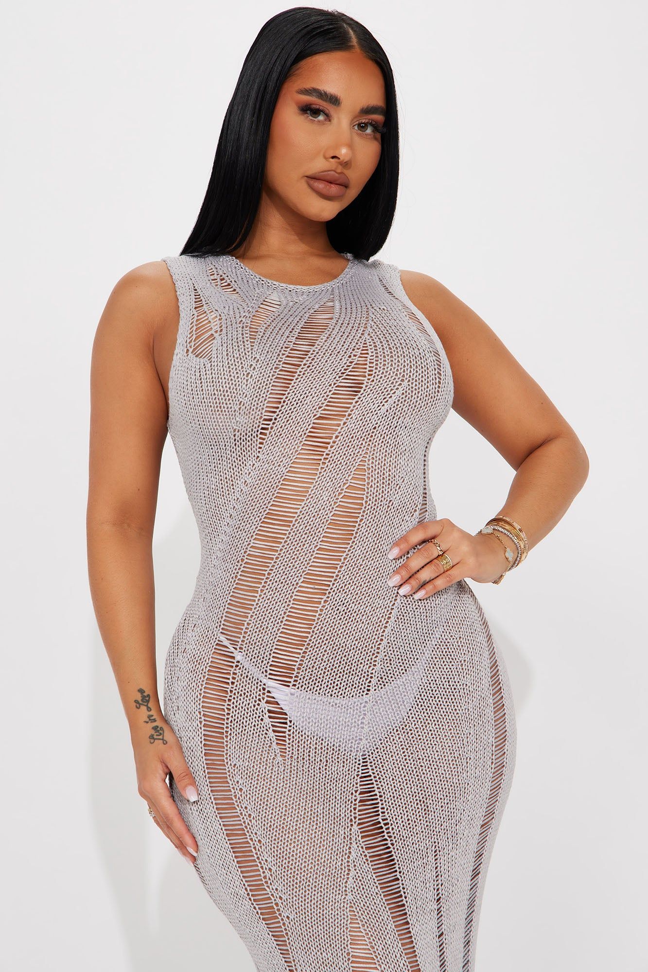 Slay On Them Crochet Maxi Dress - Grey sold by Fashion Nova product image thumbnail 2