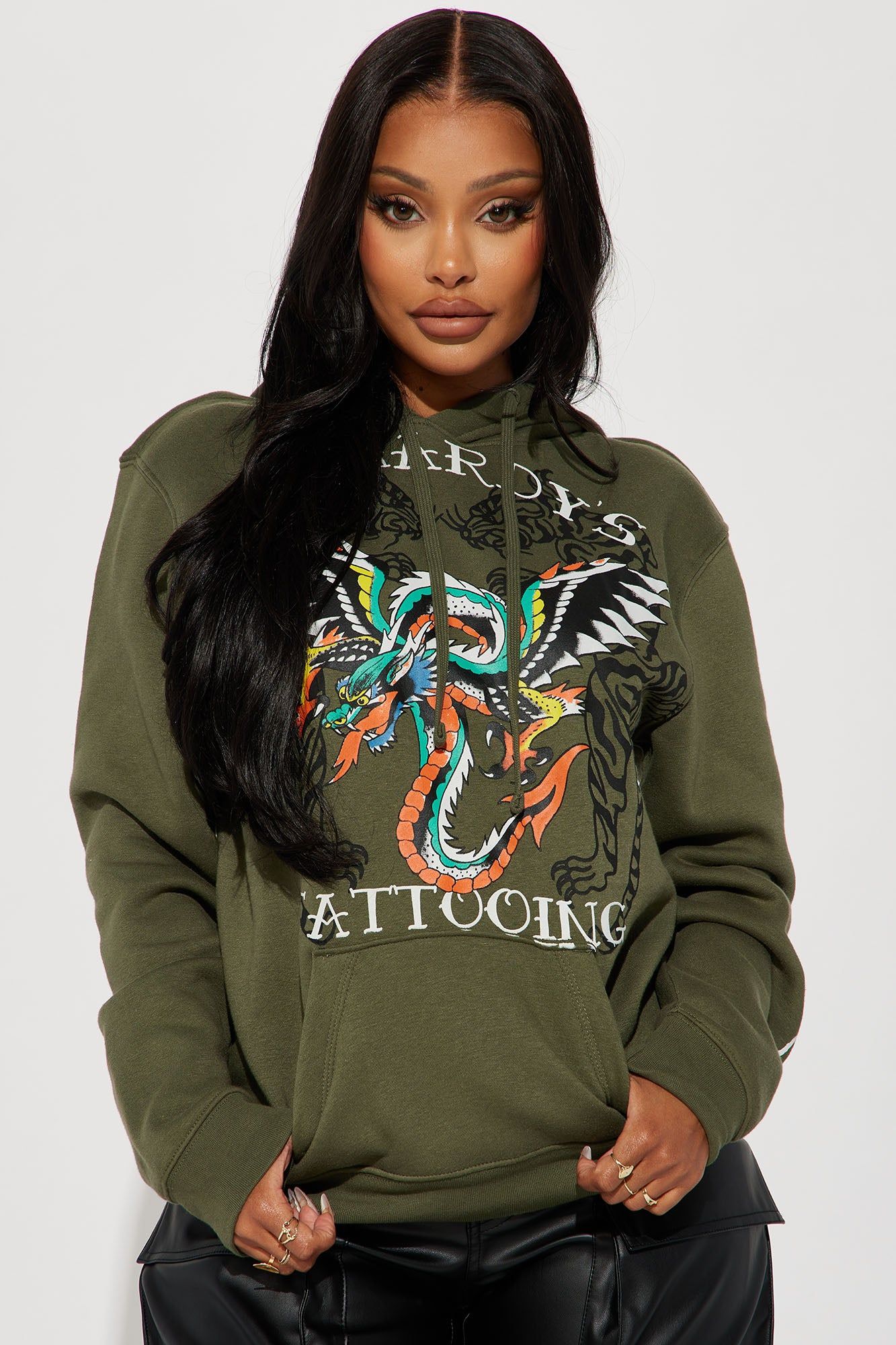 Ed Hardy Tattooing Hoodie - Olive sold by Fashion Nova