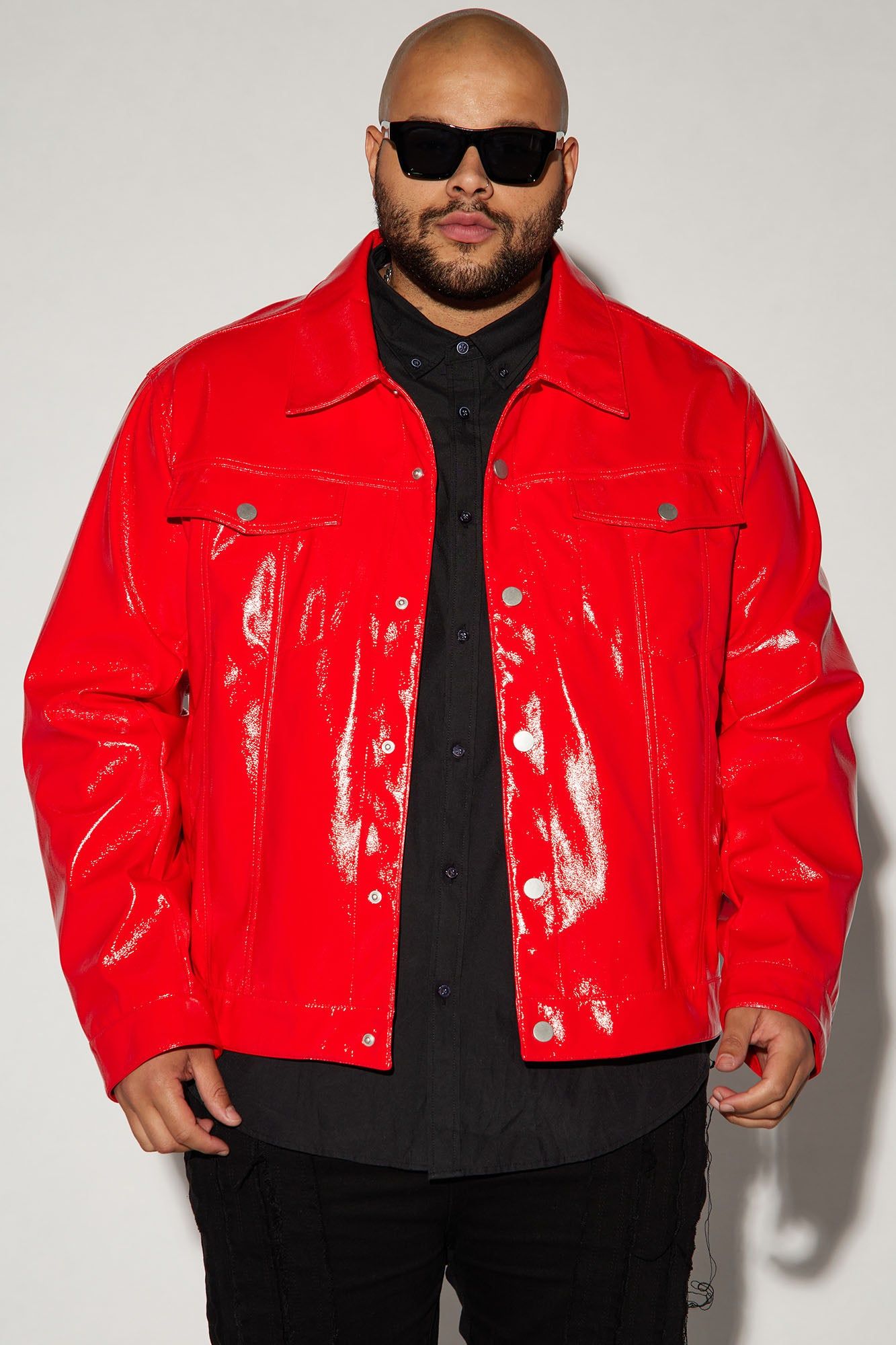 Da Baddie Faux Leather Trucker Jacket - Red sold by Fashion Nova product image thumbnail 4