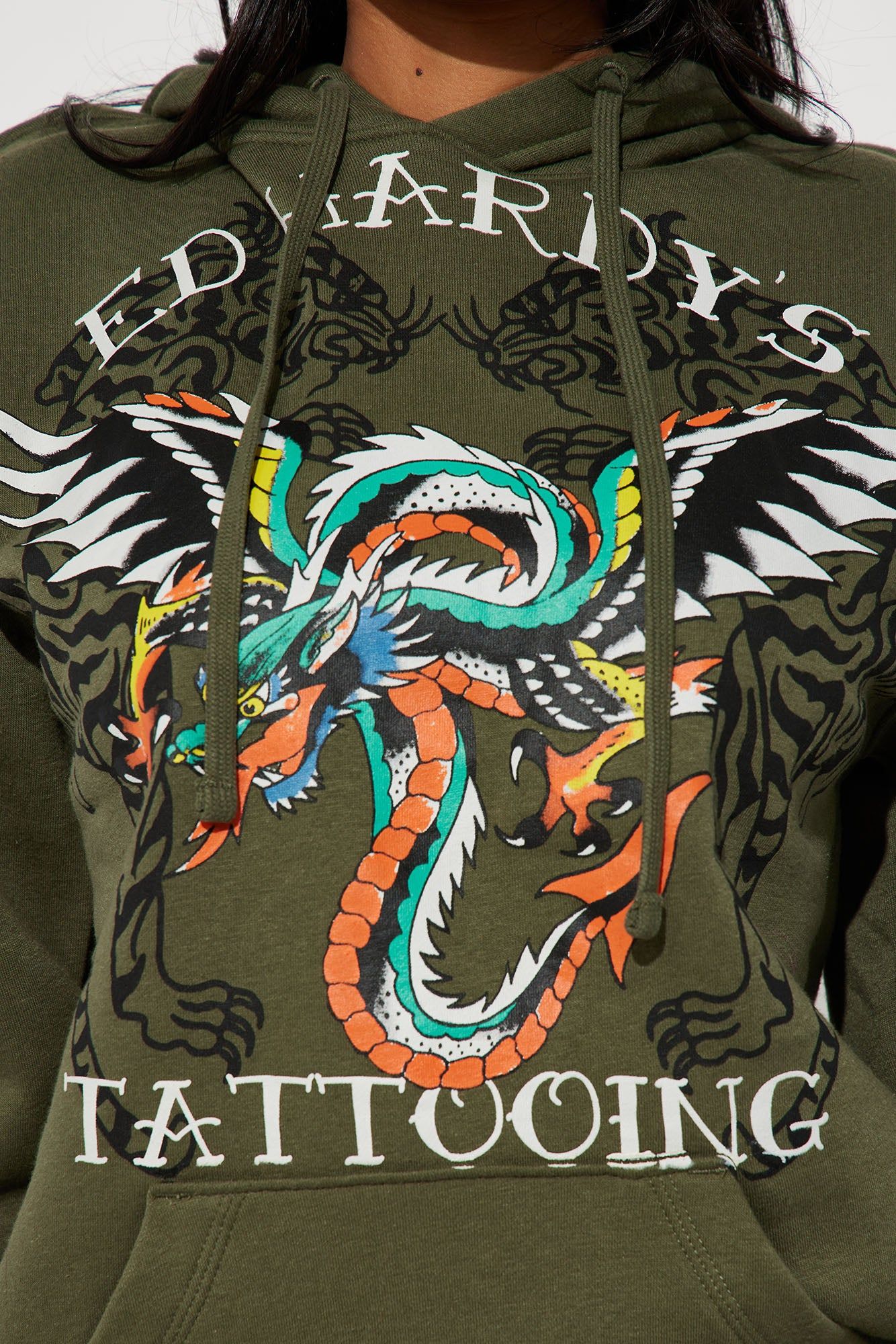 Ed Hardy Tattooing Hoodie - Olive sold by Fashion Nova product image thumbnail 3