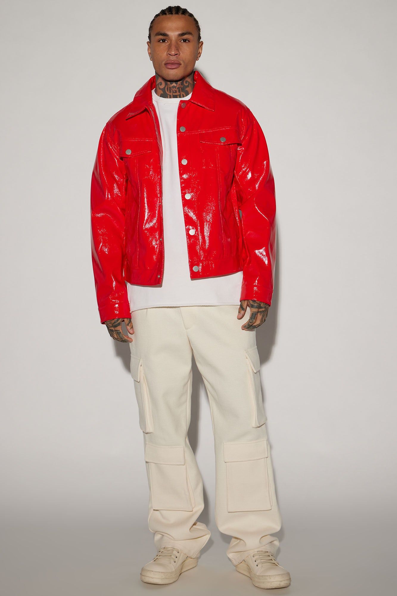 Da Baddie Faux Leather Trucker Jacket - Red sold by Fashion Nova product image thumbnail 2