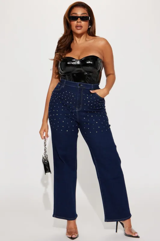 Sparkle And Shine Stretch Straight Leg Jeans - Dark Wash sold by Fashion Nova
