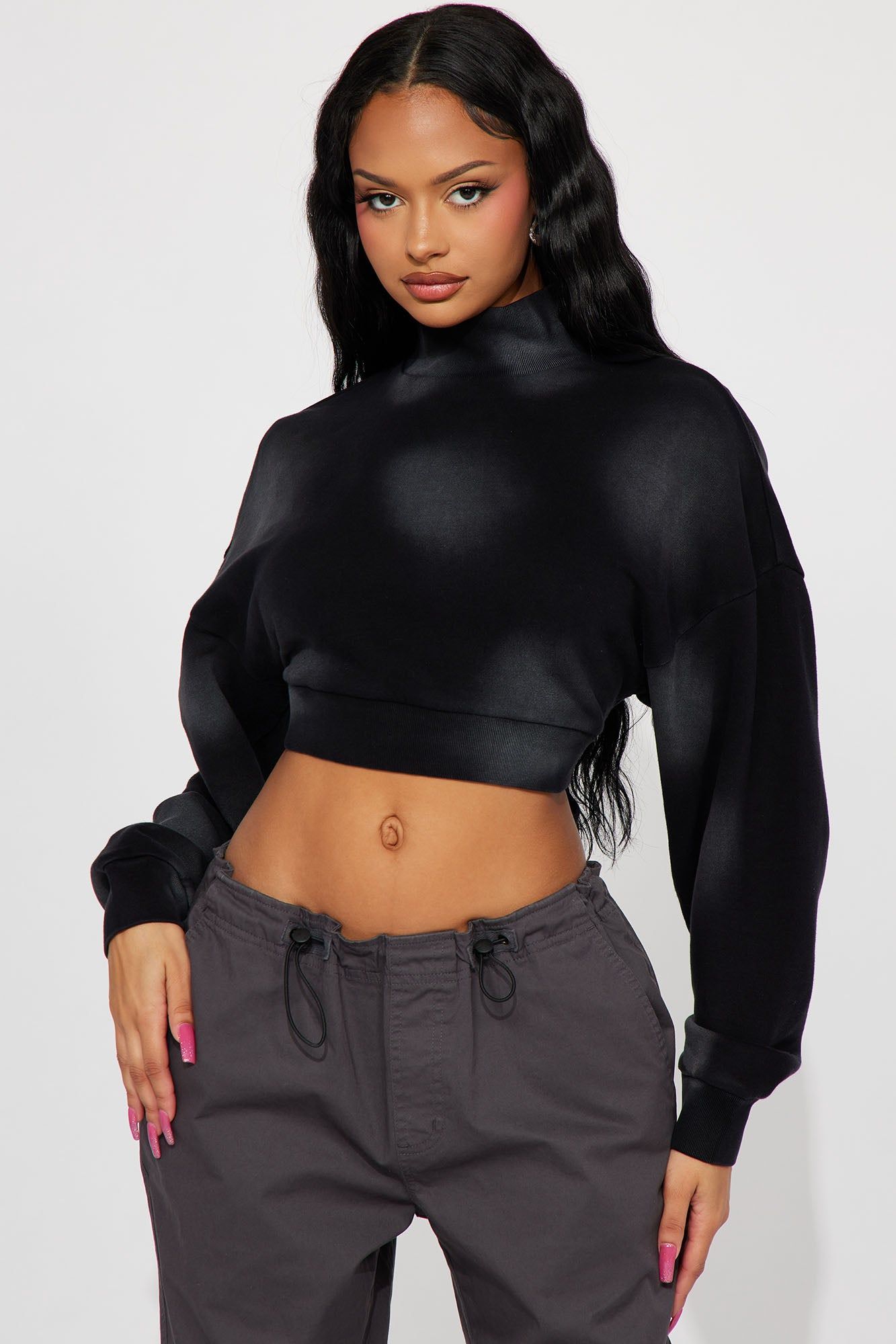 Ava Washed Cropped Pull Over - Black sold by Fashion Nova