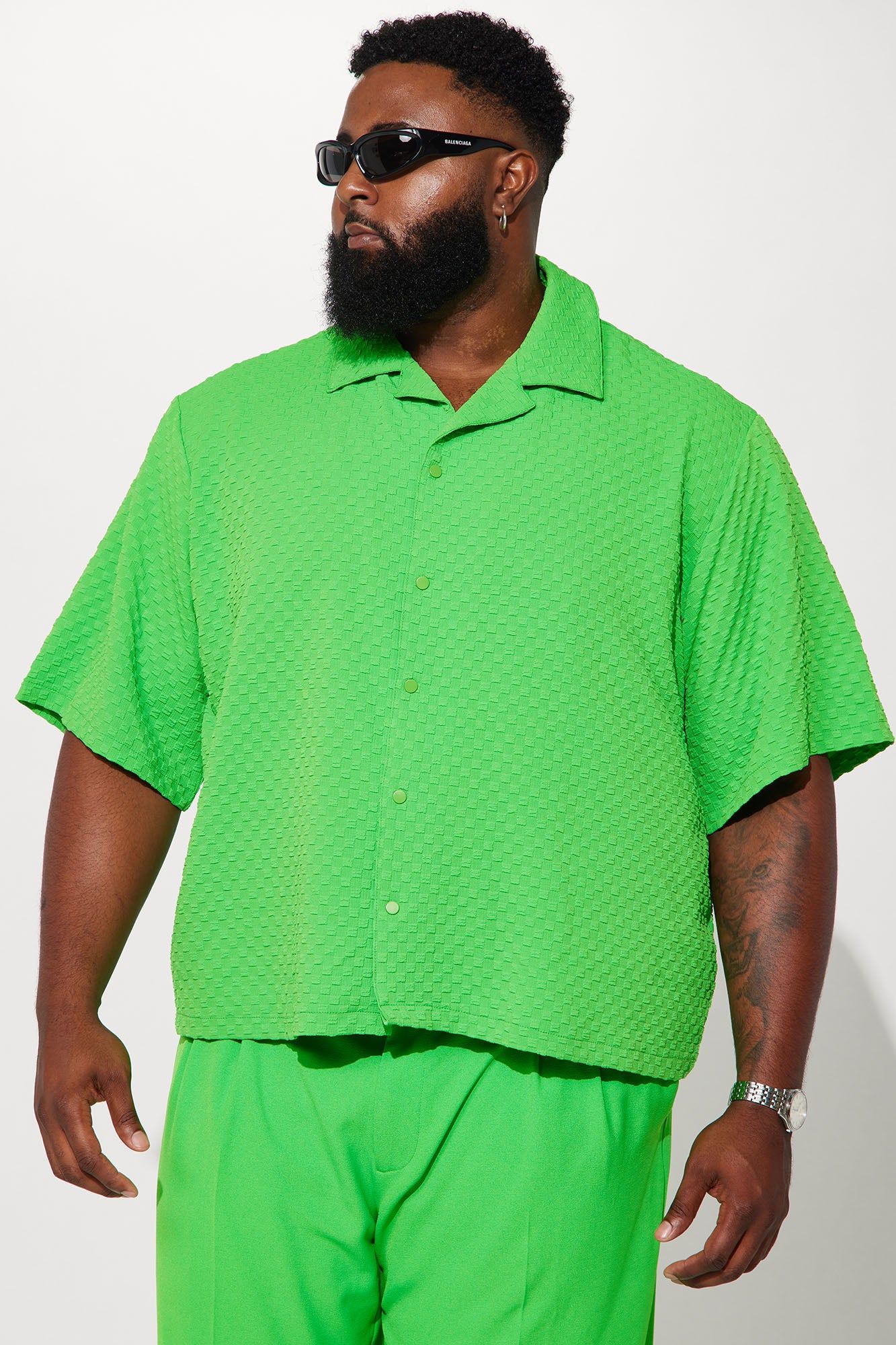 Luxor Textured Cropped Button Up Shirt - Green sold by Fashion Nova