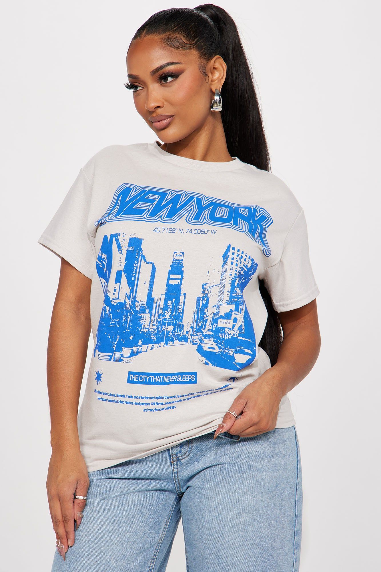 New York Night Life Graphic T-Shirt - Grey sold by Fashion Nova