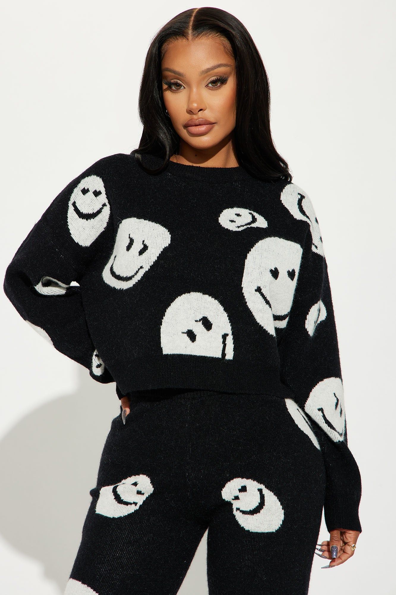 Smile For Me Sweater Pant Set - Black/White sold by Fashion Nova product image thumbnail 2