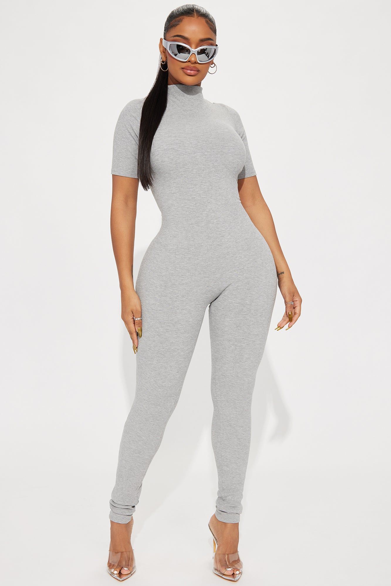 Jordy Snatched Jumpsuit - Heather Grey sold by Fashion Nova