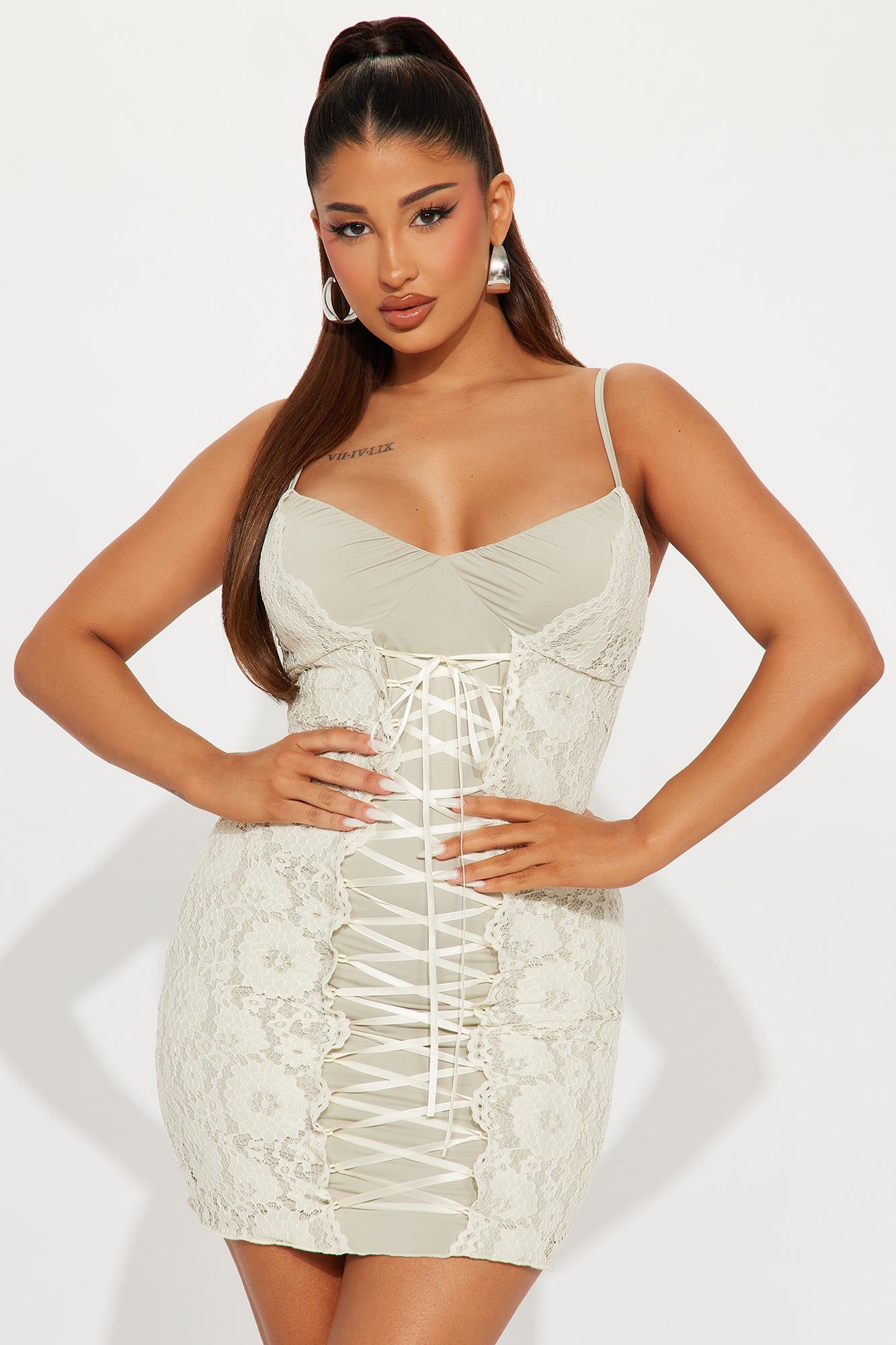 Jaycee Lace Mini Dress - Sage/combo sold by Fashion Nova