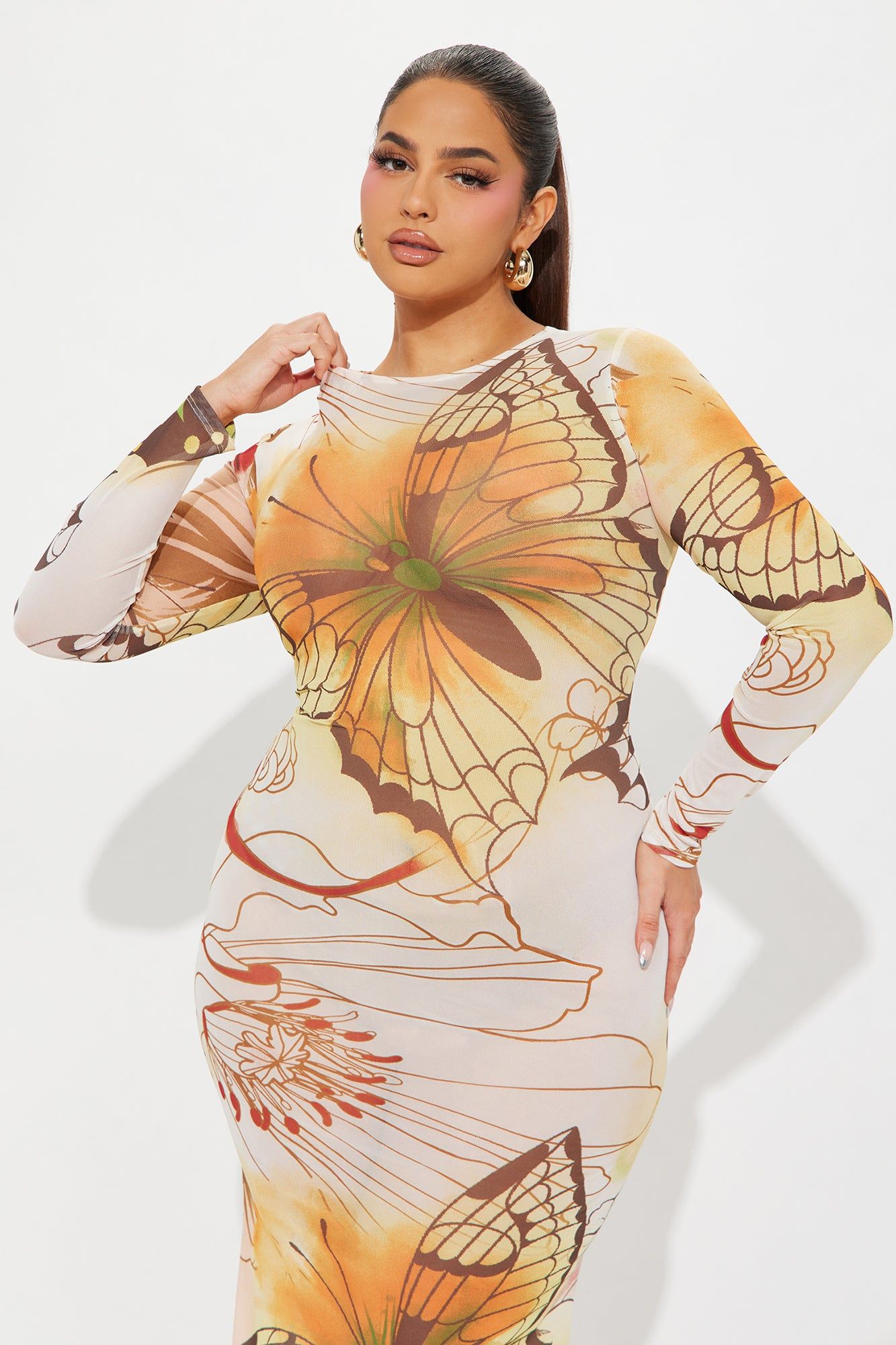 Sweet Butterfly Mesh Maxi Dress - Yellow/combo sold by Fashion Nova product image thumbnail 5