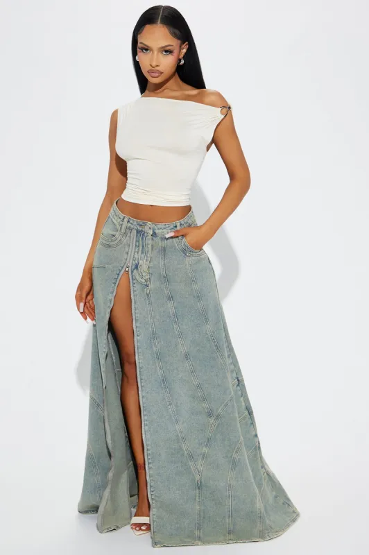 Show You The Way Tinted Denim Maxi Skirt - Vintage Wash sold by Fashion Nova
