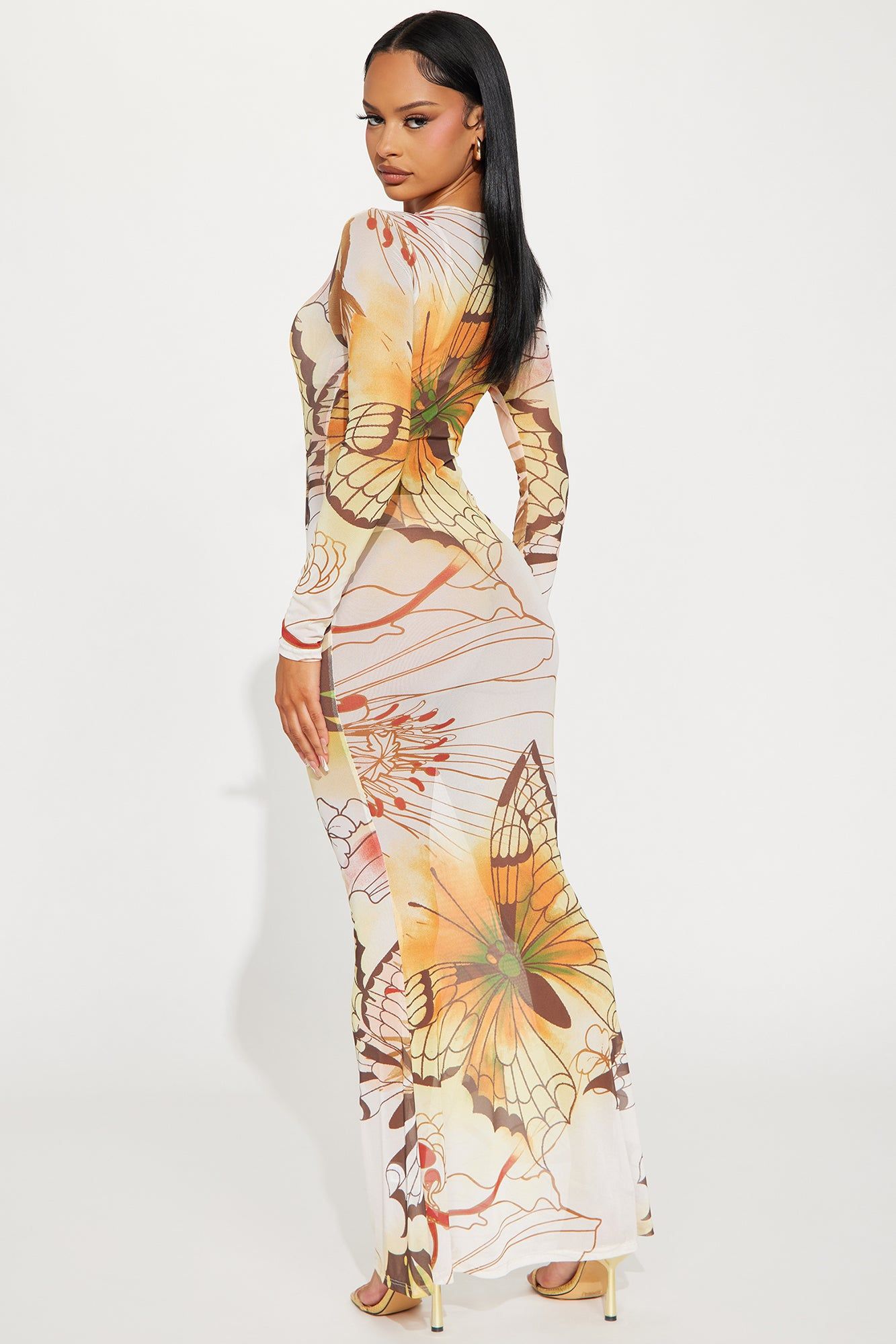 Sweet Butterfly Mesh Maxi Dress - Yellow/combo sold by Fashion Nova product image thumbnail 3