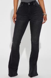 Lots Of Love Stretch Flare Jeans - Black Wash sold by Fashion Nova
