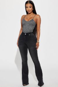 Lots Of Love Stretch Flare Jeans - Black Wash sold by Fashion Nova