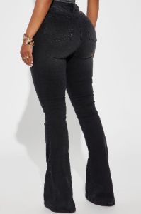 Lots Of Love Stretch Flare Jeans - Black Wash sold by Fashion Nova
