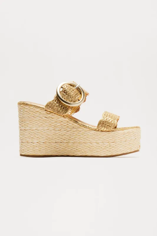 Drinks On The Beach Wedges - Gold sold by Fashion Nova