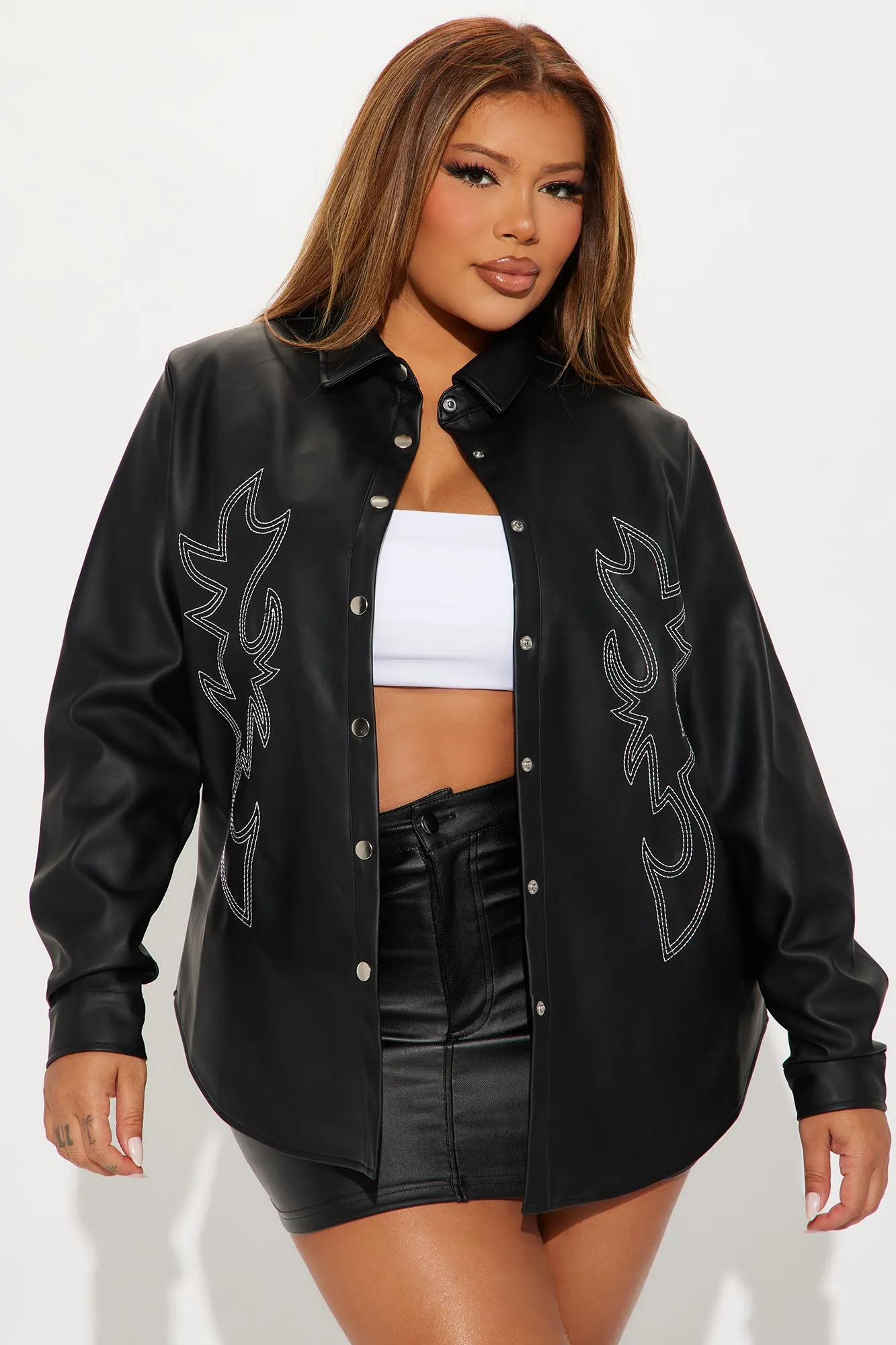 Texas Rodeo Faux Leather Shirt - Black sold by Fashion Nova product image thumbnail 4