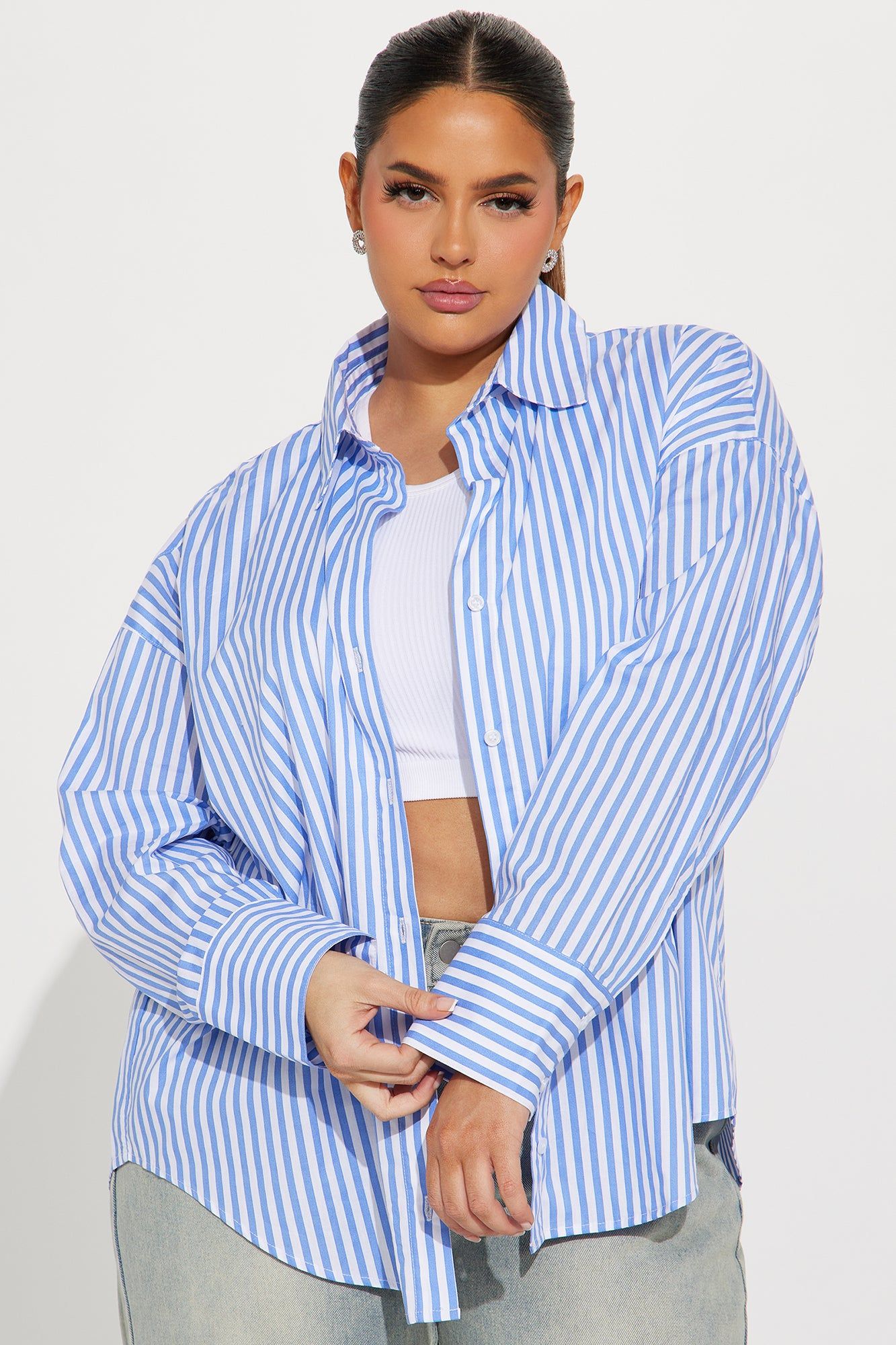 Newport Striped Shirt - White/Blue sold by Fashion Nova product image thumbnail 4