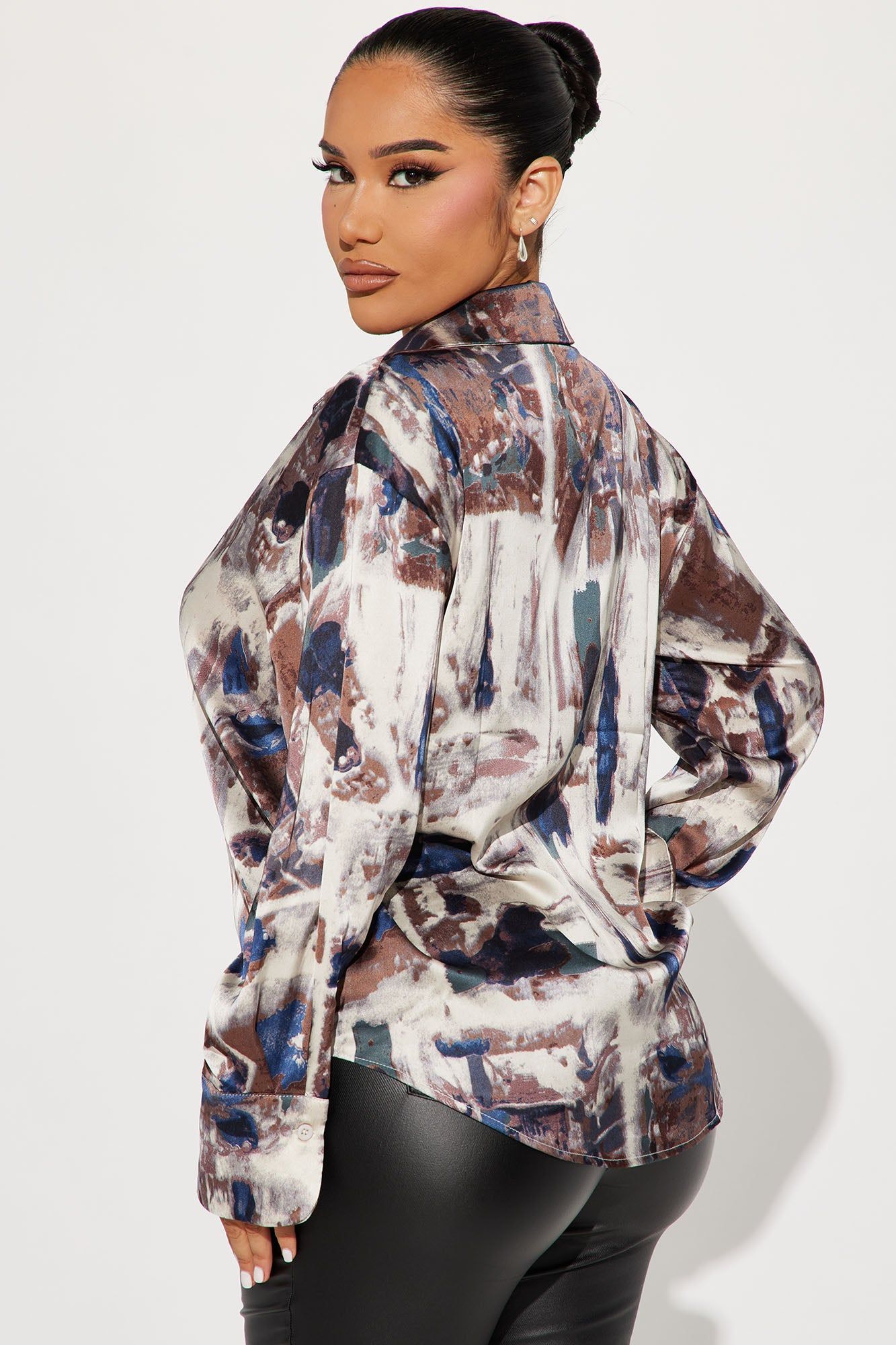 Office Duties Satin Shirt - Blue/combo sold by Fashion Nova product image thumbnail 3