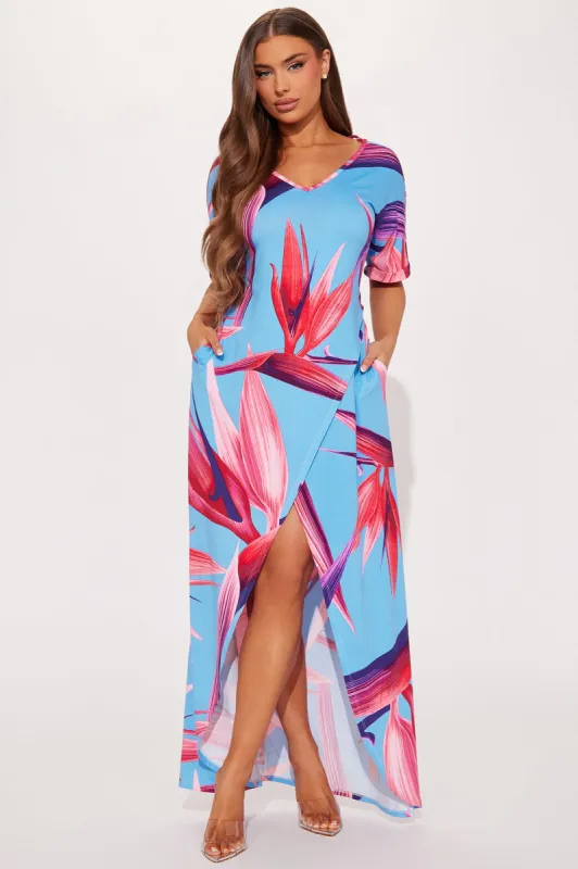 Analia Kaftan Maxi Dress - Blue/combo sold by Fashion Nova
