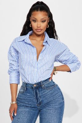 Newport Striped Shirt - White/Blue sold by Fashion Nova