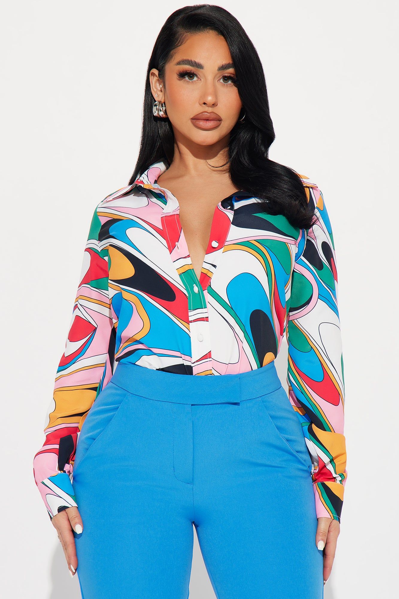Please Me Printed Shirt - Multi Color sold by Fashion Nova