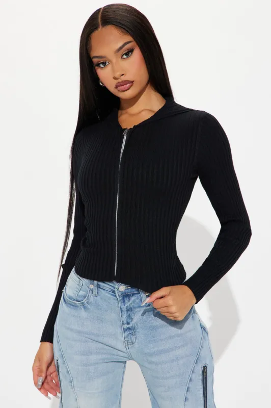 Keep It Casual Zip Up Sweater - Black sold by Fashion Nova