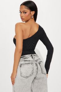 Cherry Bomb One Shoulder Bodysuit - Black sold by Fashion Nova