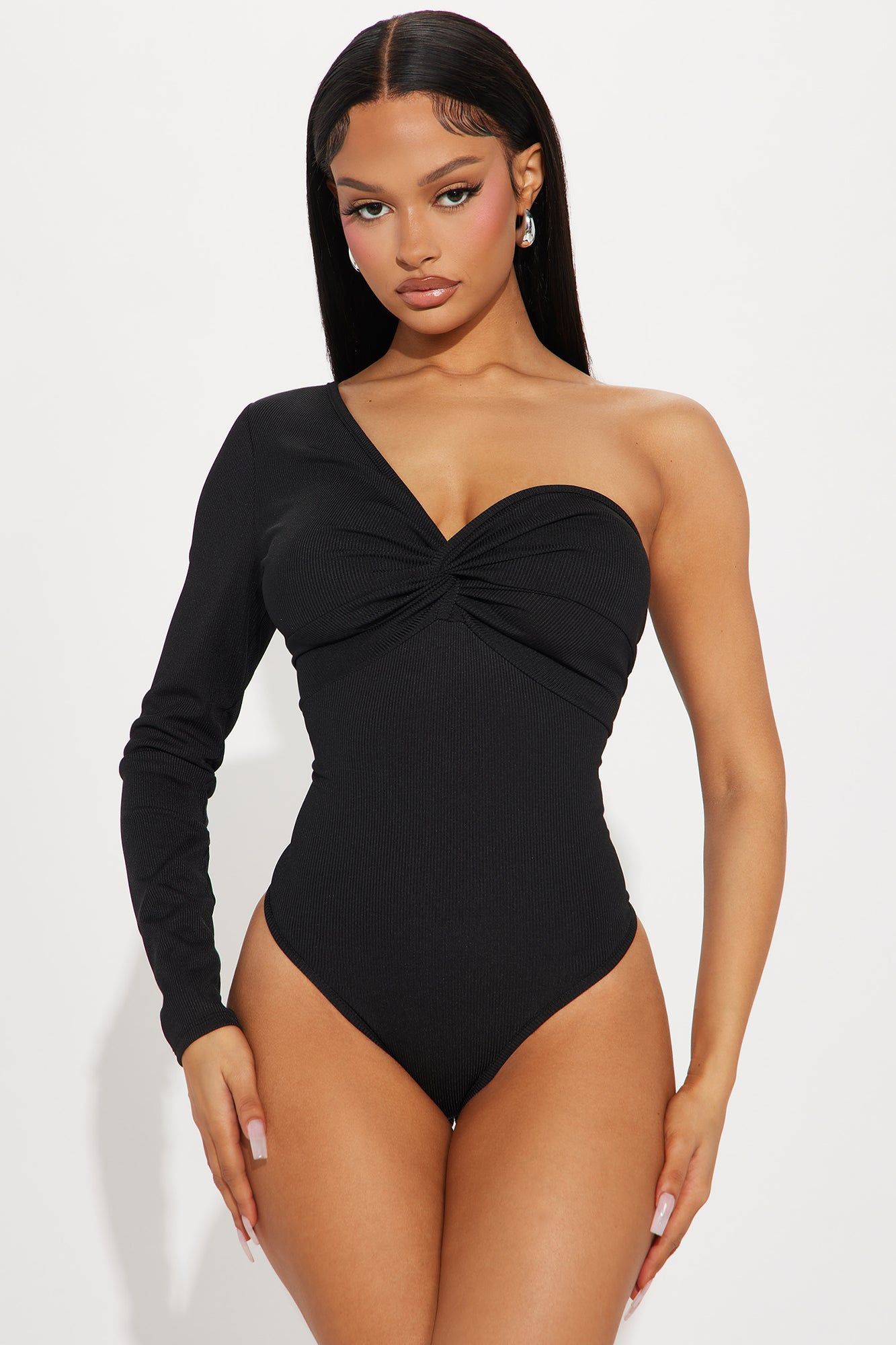 Cherry Bomb One Shoulder Bodysuit - Black sold by Fashion Nova