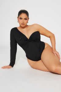Cherry Bomb One Shoulder Bodysuit - Black sold by Fashion Nova
