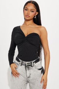 Cherry Bomb One Shoulder Bodysuit - Black sold by Fashion Nova