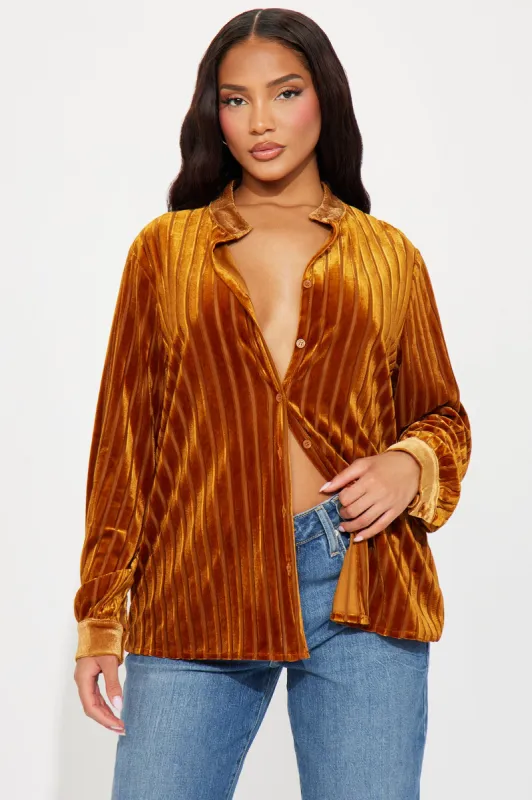 CEO Velvet Striped Shirt - Brown sold by Fashion Nova