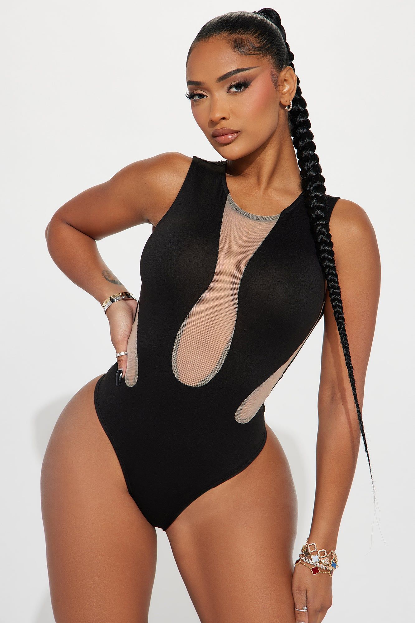 Marcella Mesh Bodysuit - Black sold by Fashion Nova