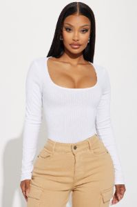 Tania Ribbed Bodysuit - White sold by Fashion Nova