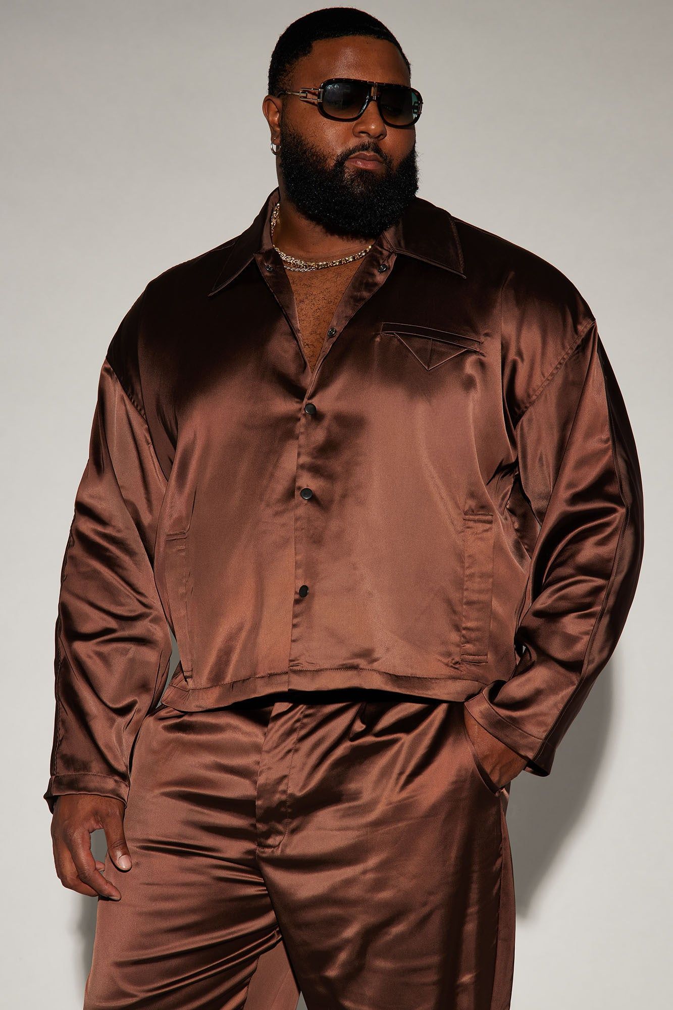 Florence Satin Cropped Jacket - Dark Brown sold by Fashion Nova product image thumbnail 4