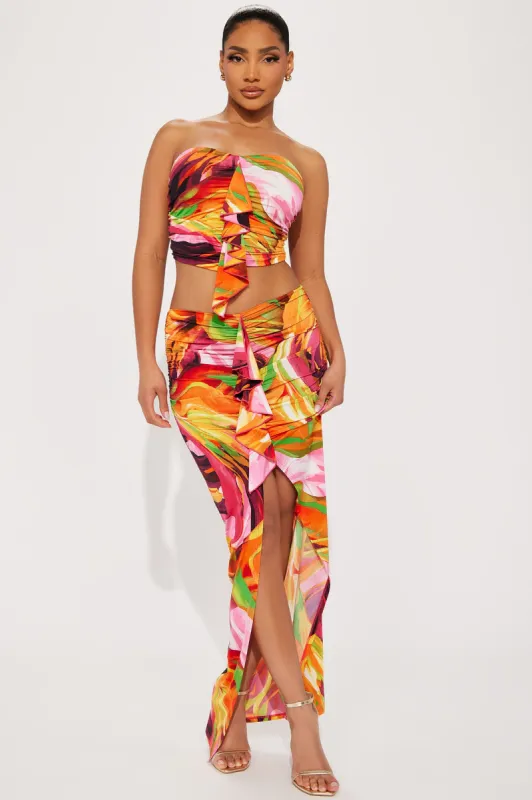All The Right Angles Skirt Set - Orange/combo sold by Fashion Nova