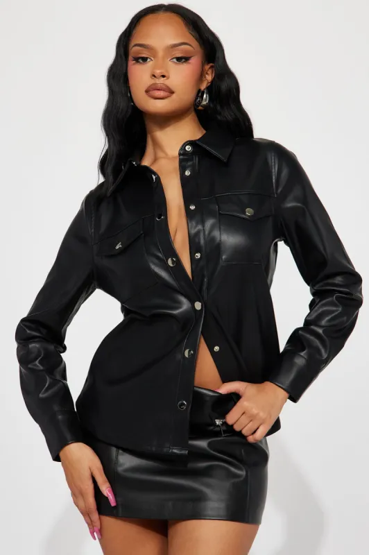 Enola Faux Leather Shirt - Black sold by Fashion Nova