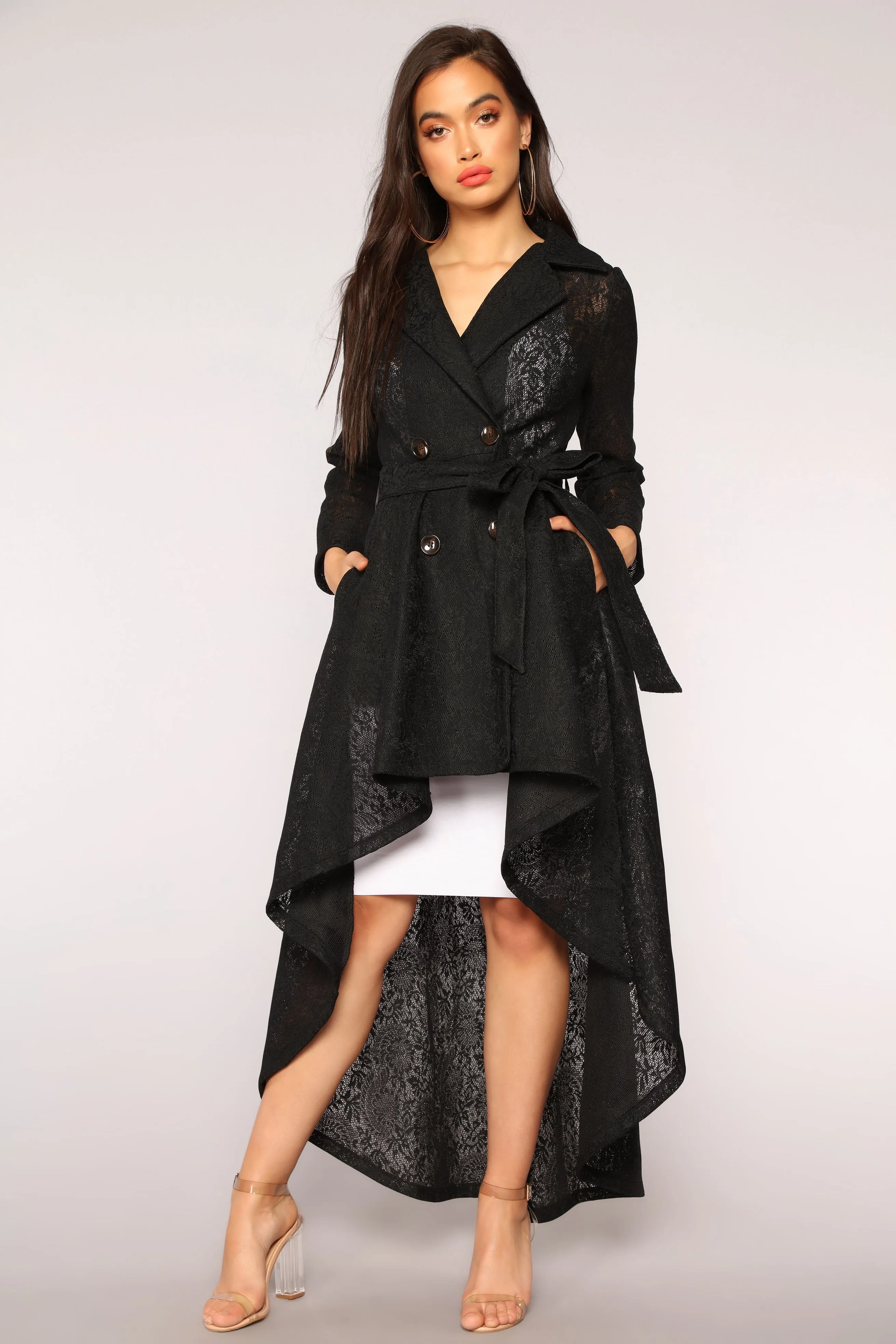 The Little Things Lace Coat - Black sold by Fashion Nova