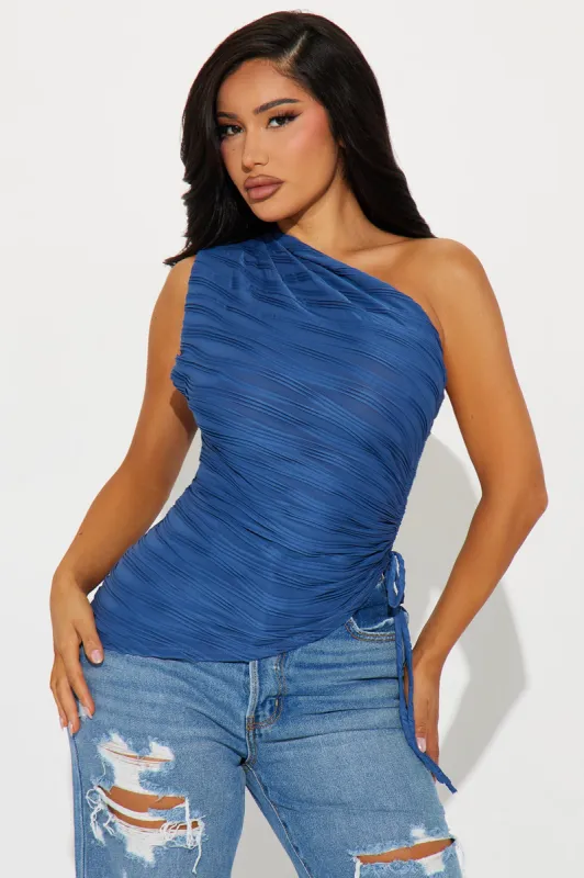 Calls For A Drink Textured One Shoulder Top - Navy sold by Fashion Nova