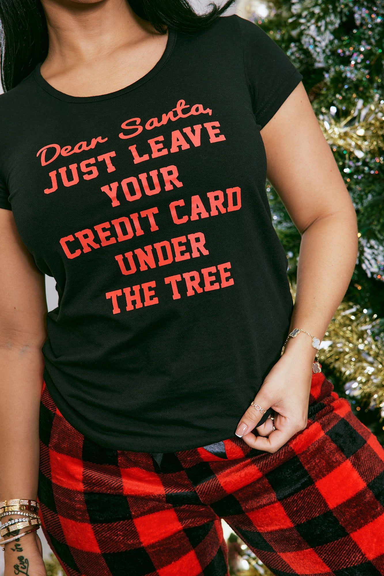 Santa's Credit Card Plush PJ Pant Set - Black/Red sold by Fashion Nova product image thumbnail 2