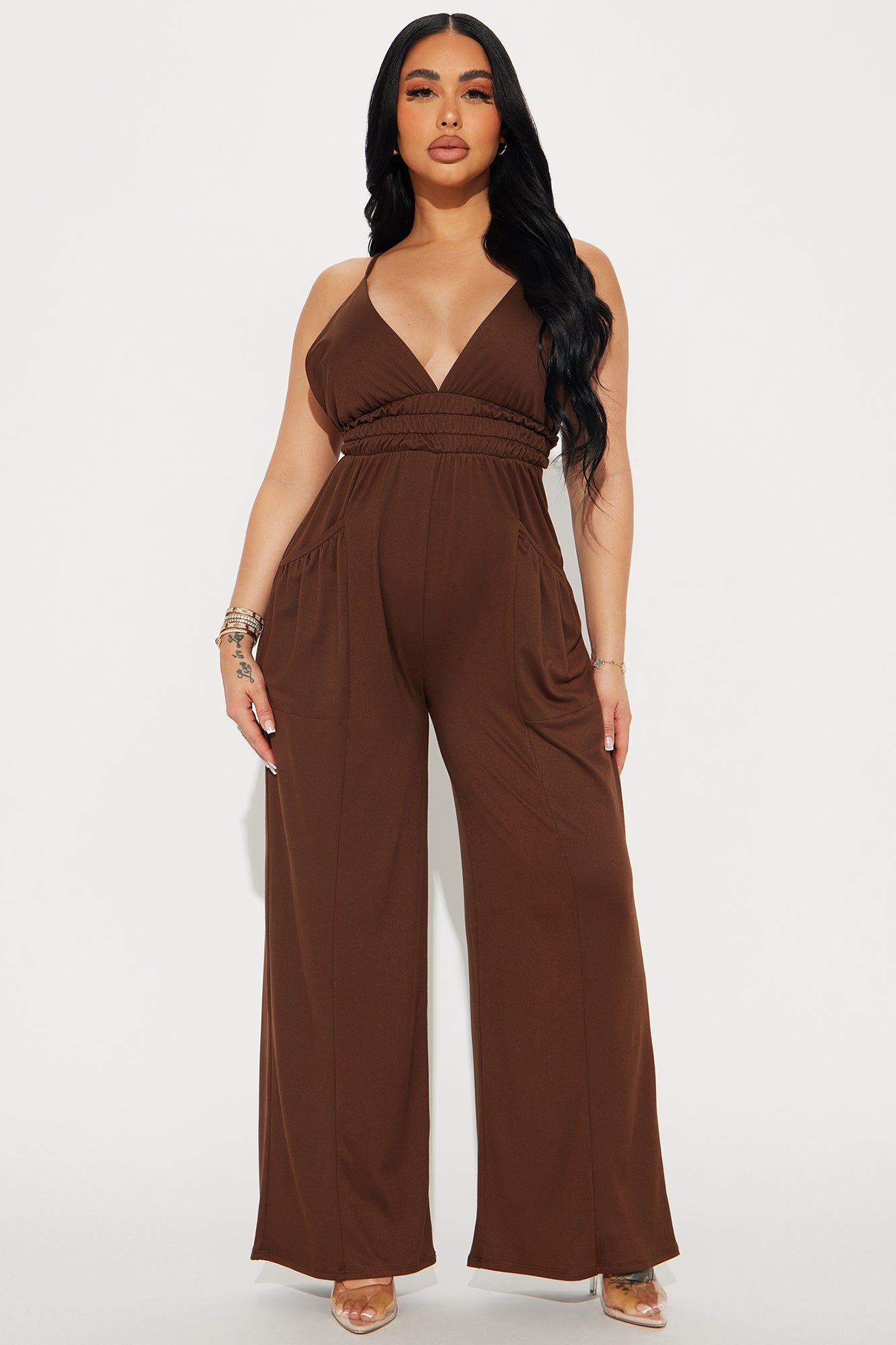 Lounge With Us Jumpsuit - Brown sold by Fashion Nova