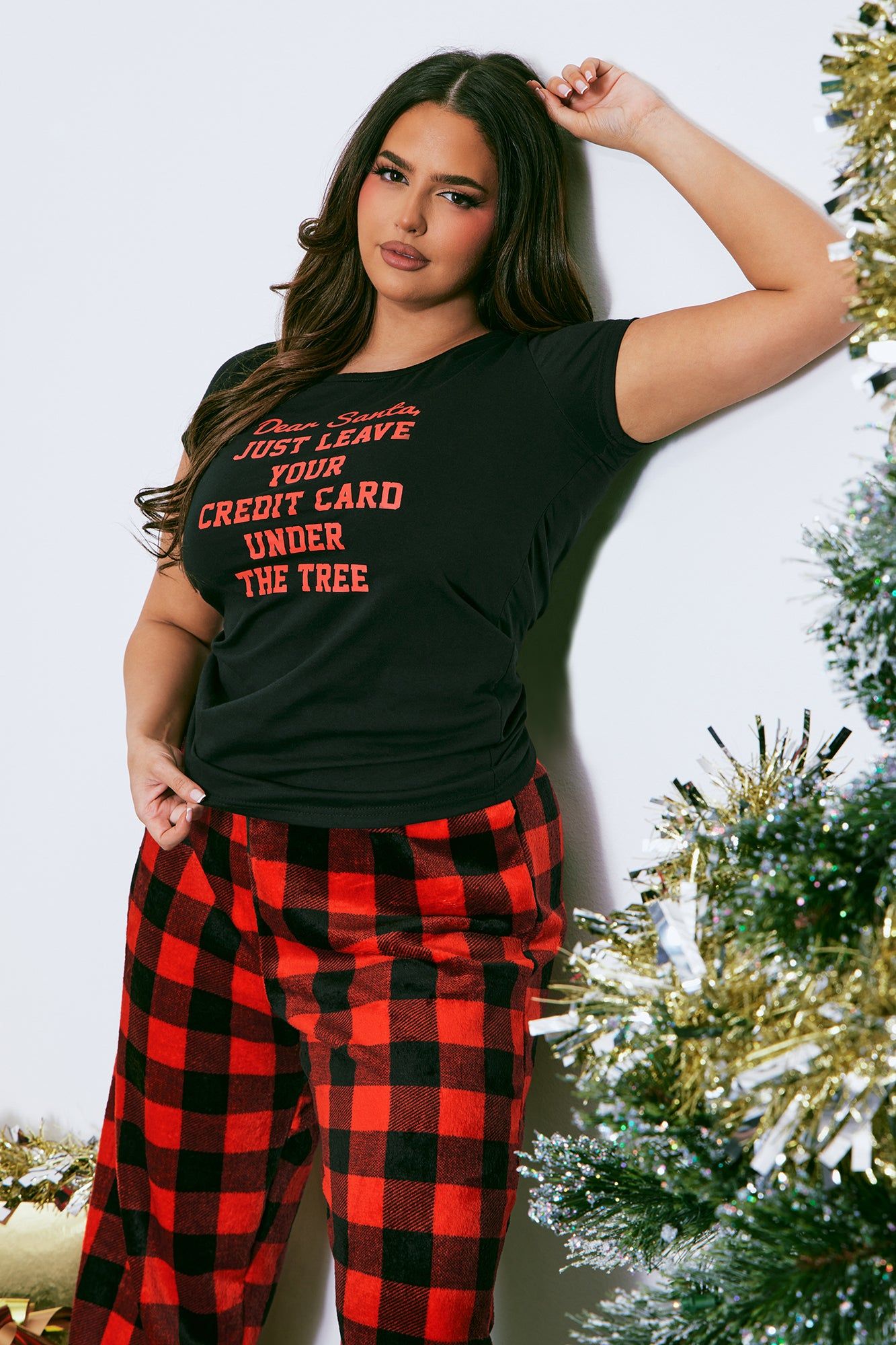 Santa's Credit Card Plush PJ Pant Set - Black/Red sold by Fashion Nova product image thumbnail 5