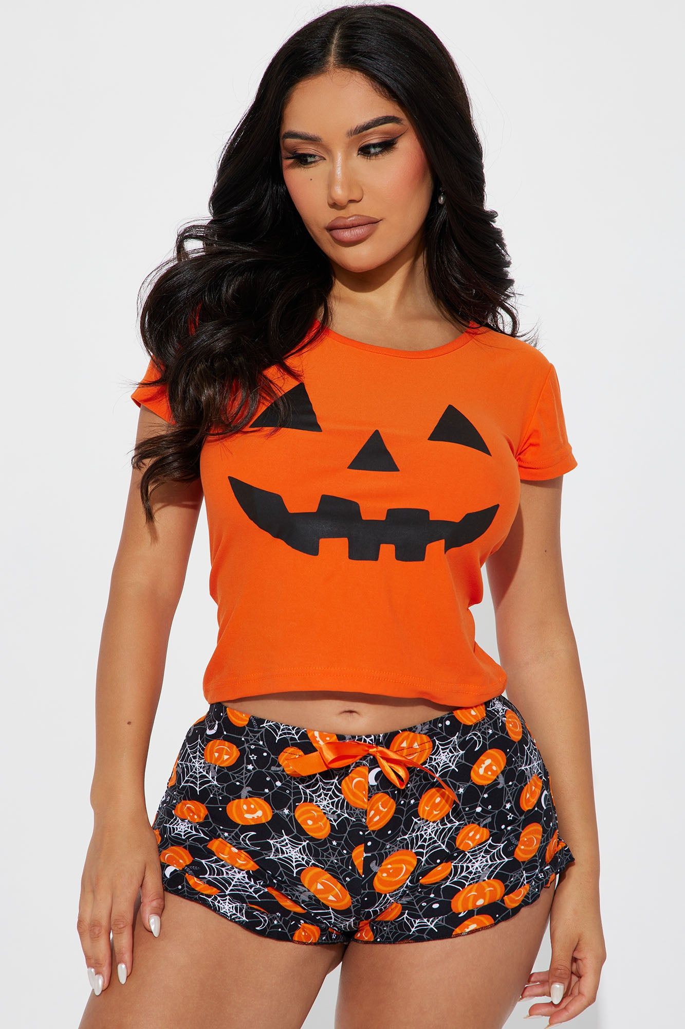 Pumpkin Party PJ Short Set - Orange/combo sold by Fashion Nova