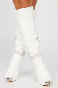 Liberty Buckle Knee Hight Boots - White sold by Fashion Nova