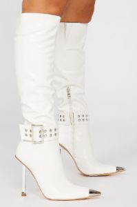 Liberty Buckle Knee Hight Boots - White sold by Fashion Nova