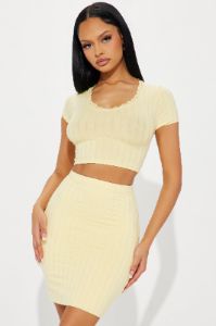 Alissa Ribbed Skirt Set - Yellow sold by Fashion Nova