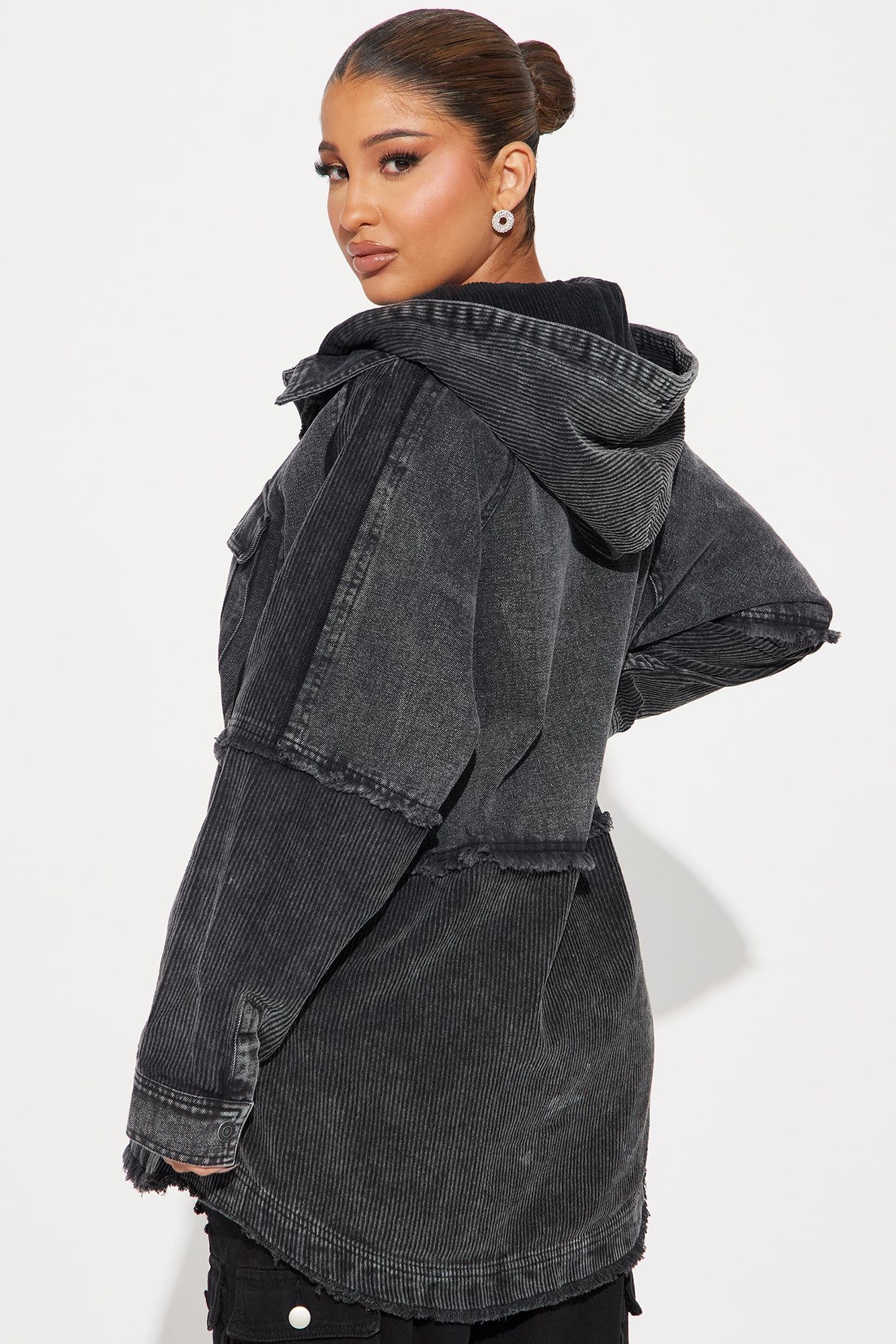 Mixed Feelings Washed Corduroy Jacket - Charcoal sold by Fashion Nova product image thumbnail 3