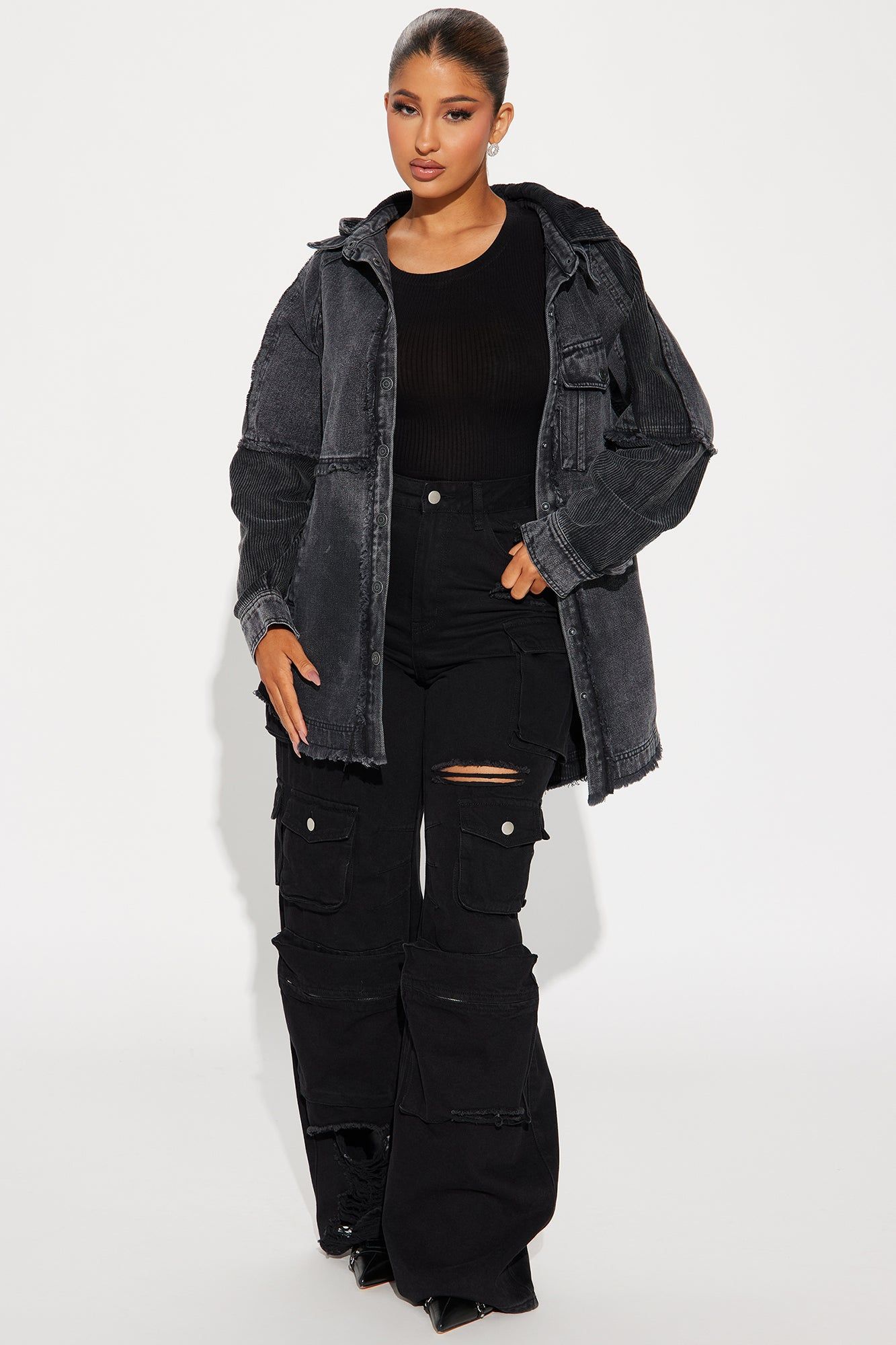 Mixed Feelings Washed Corduroy Jacket - Charcoal sold by Fashion Nova product image thumbnail 2